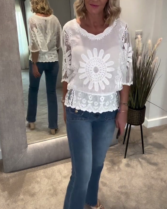 Blus Broderad Fladdermus Spets