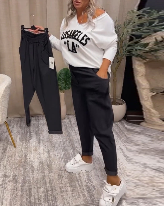 V-ringad casual sweatshirt med bokstavstryck