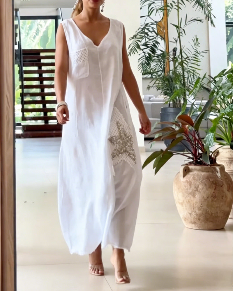 Klänning Ärmlös Lös Enfärgad