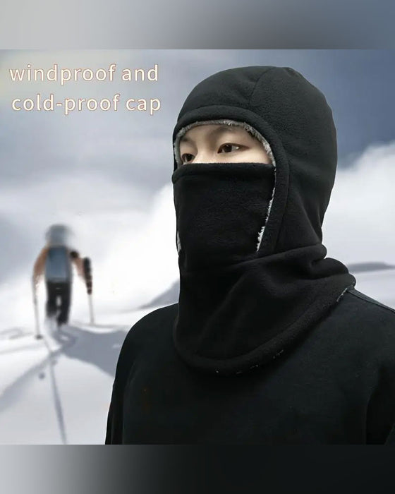 Vinter 2 I 1 Mössa Och Ansiktsmask Vindtät Tjock Fleecefoder För Utomhussport Svart
