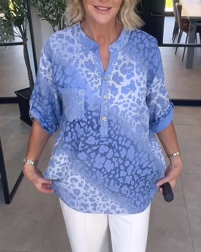 Blus Ombre Leopardmönster Henleykrage