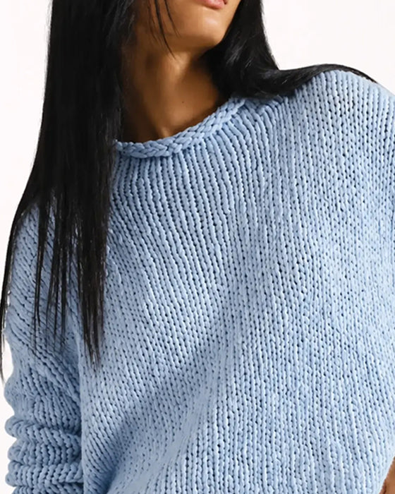 Pullover Rundhalsad Kort Lång Ärm Enfärgad