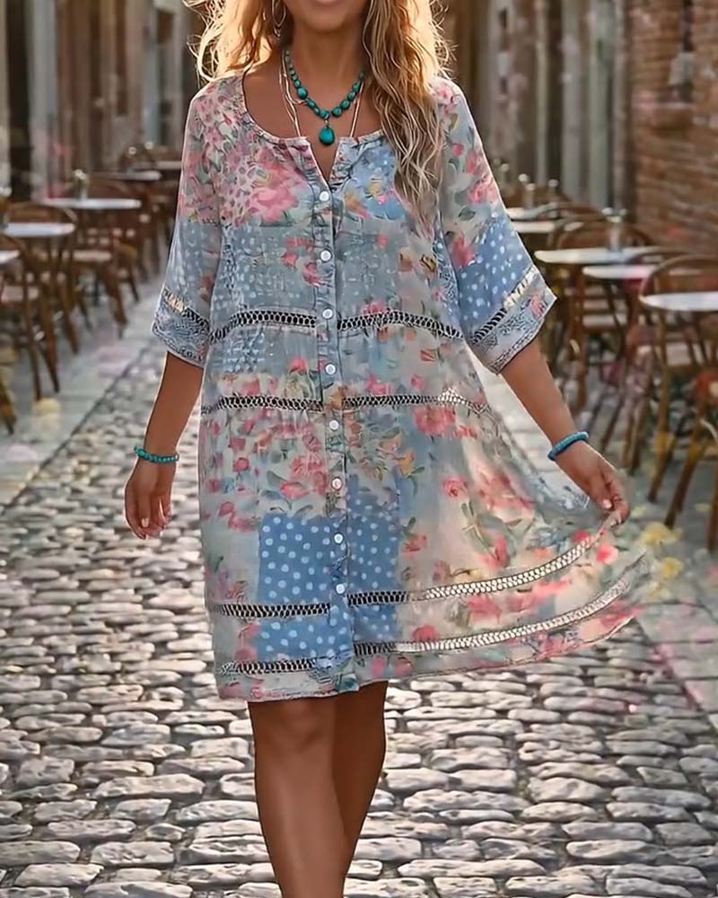 Klänning Loose Fit Blommigt Print