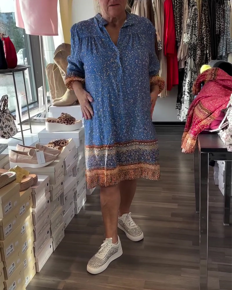 Klänning Blommigt Tryck Etnisk Stil