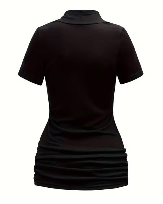 Blus Casual Rynkad Figursydd Kort Ärm