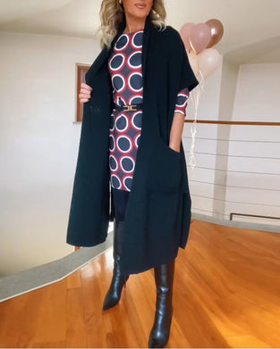 Casual enfärgad kofta med halvärm och ficka