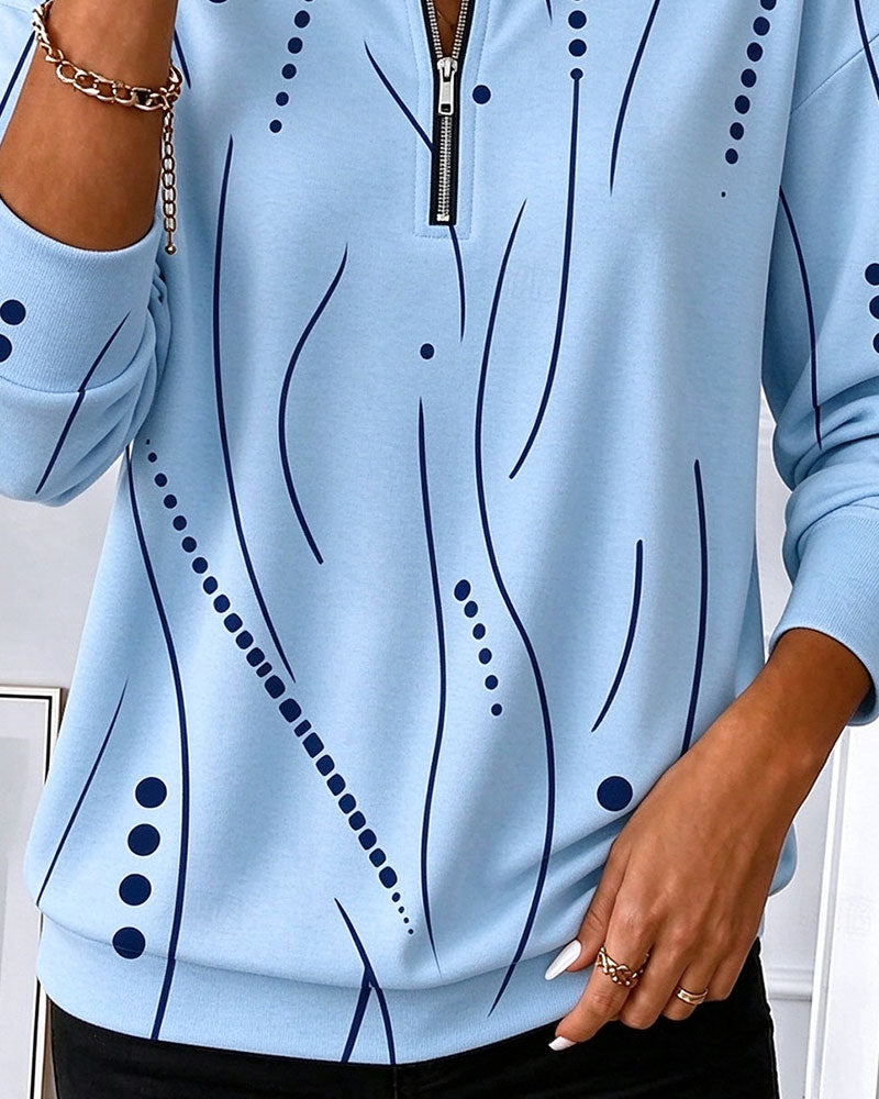 Sweatshirt Dragkedja Linje Rundhalsad