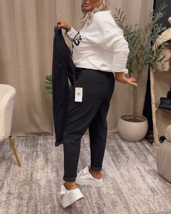 V-ringad casual sweatshirt med bokstavstryck