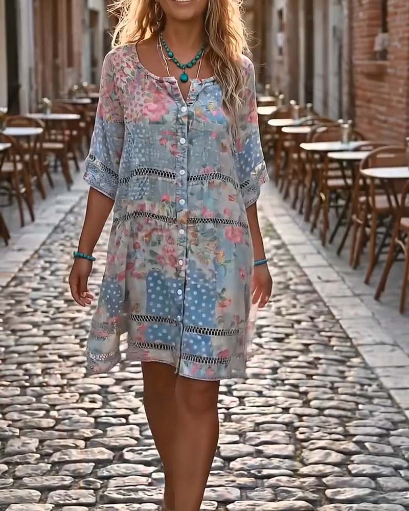 Klänning Loose Fit Blommigt Print