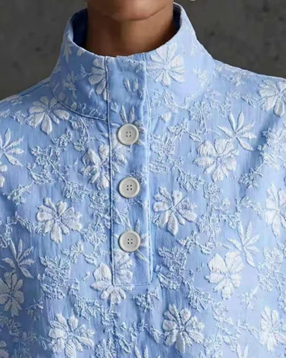 Blus Mock Neck Knapp Mode