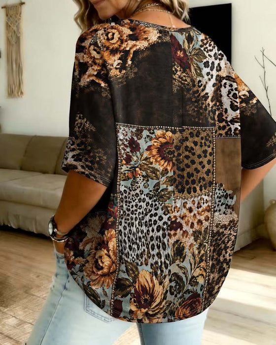 Blus Leopard V-Hals Casual