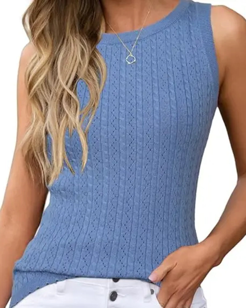 Stickad Väst – Ärmlös Med Rund Halsringning