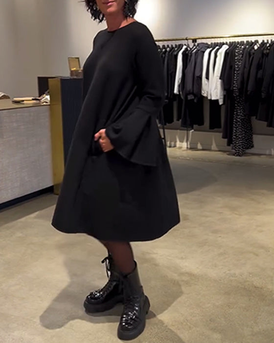 Klänning Enfärgad Flärpärm Rysch