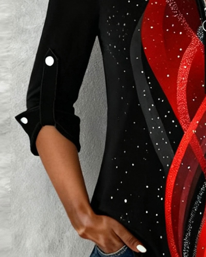 Långärmad Tryckt Topp Med Halvblix