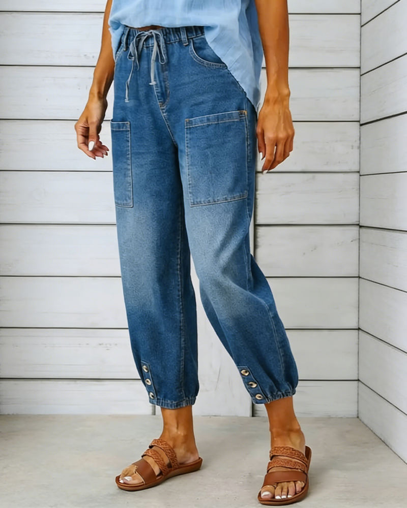 Jeans Elastisk Midja Multi-Ficka Jogger