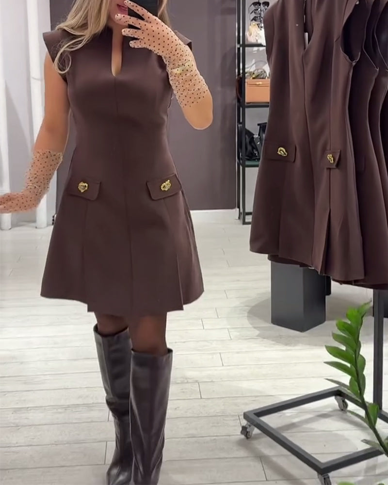 Klänning V-ringning Elegant Ärmlös