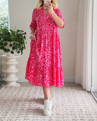 Klänning Blommig Kortärmad Lös