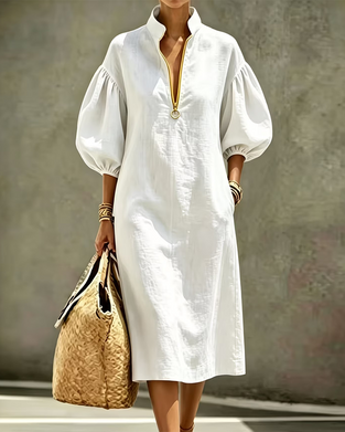 Kjol Lyktsleeve Halvzip Skjorta