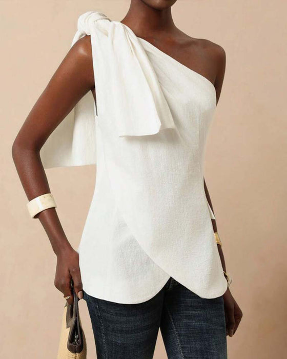 Blus Off-Shoulder Kross Knytning Design