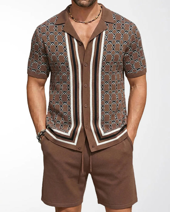 Set Kortärmad Cardigan Och Shorts Tvådelad
