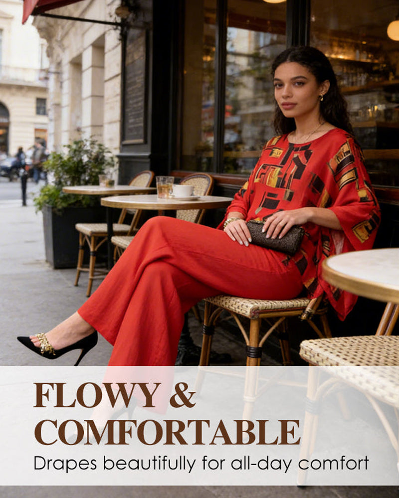 Tvådelad Set Geometriskt Tryck Vida Ben Byxor