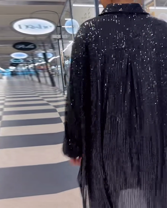 Casual skjorta med paljetter med slits