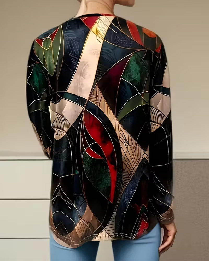 Topp Rund Halsringning Casual Tryckt Långärmad