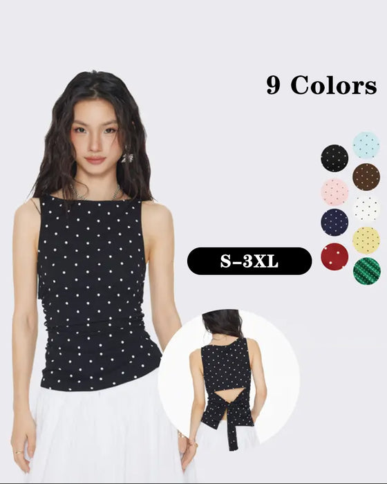Tank Tops Polka Dot Båt Hals Sida Veck