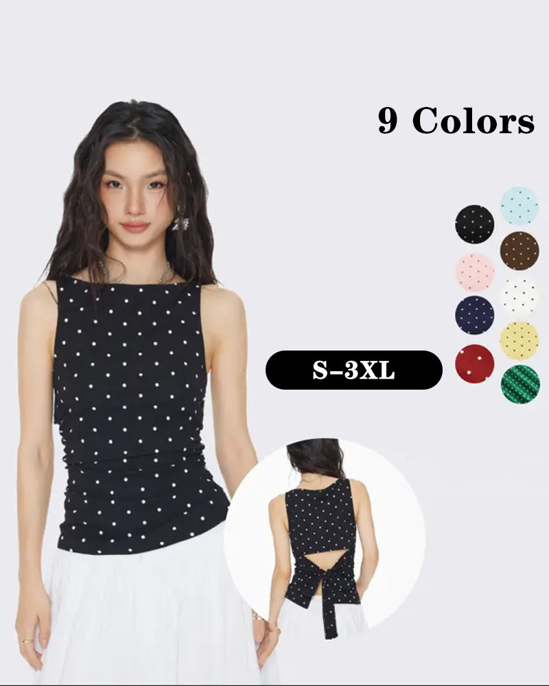 Tank Tops Polka Dot Båt Hals Sida Veck