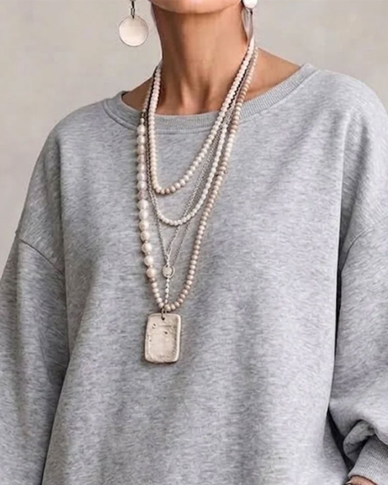 Sweatshirt Rundhals Lykta Ärm Asymmetrisk