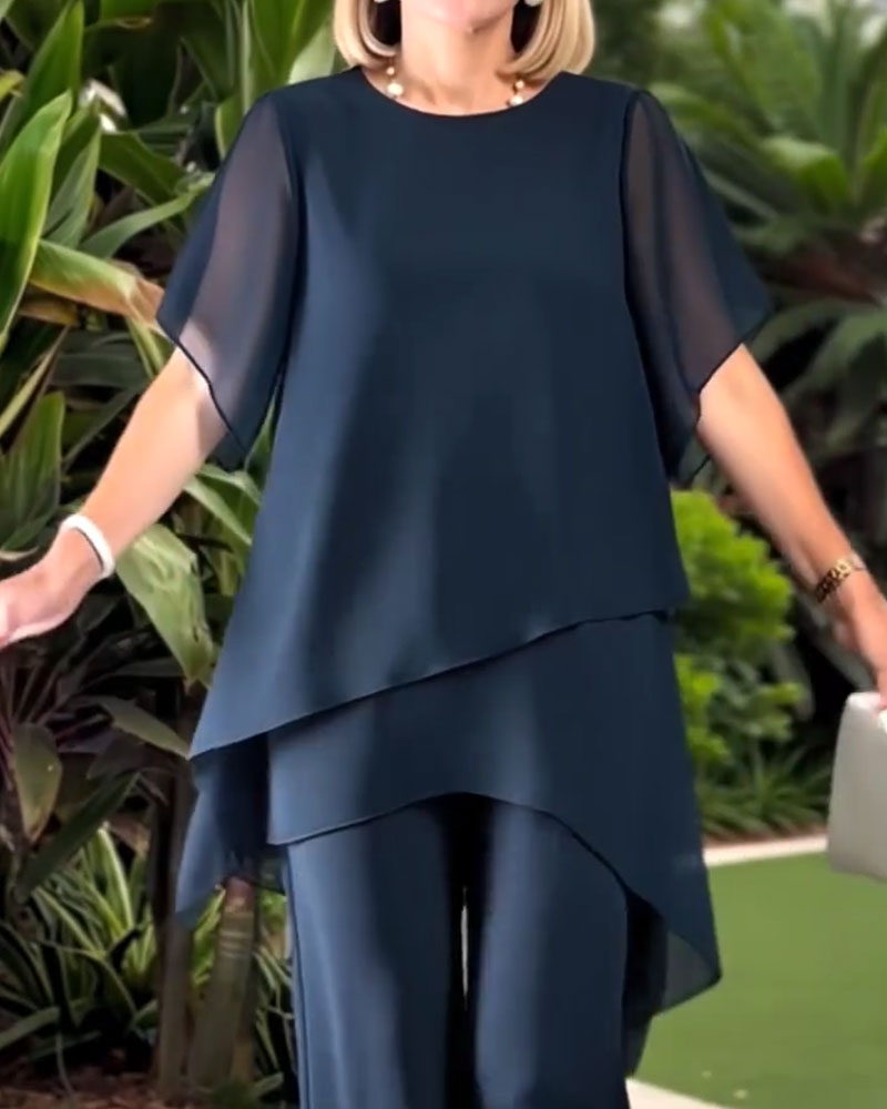 Set Sidentyg Asymmetrisk Topp Vida Ben Byxor