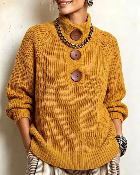 Tröja Turtleneck Knappad Raglanärm