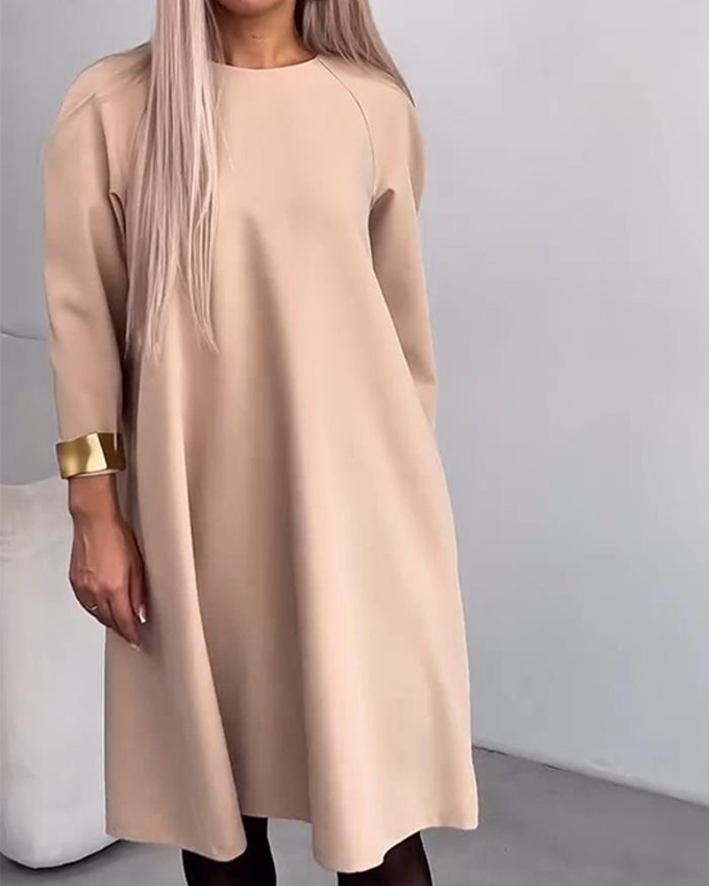 Klänning Knappningsdesign Raglanärm Enfärgad