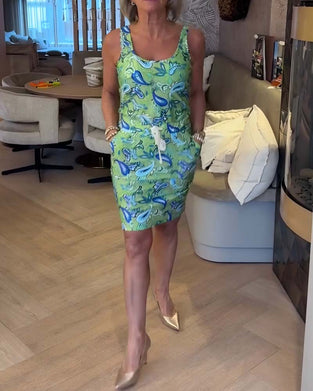 Klänning Ärmlös Figurnära Remmar Cashew Blomma