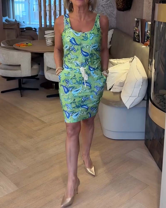 Klänning Ärmlös Figurnära Remmar Cashew Blomma