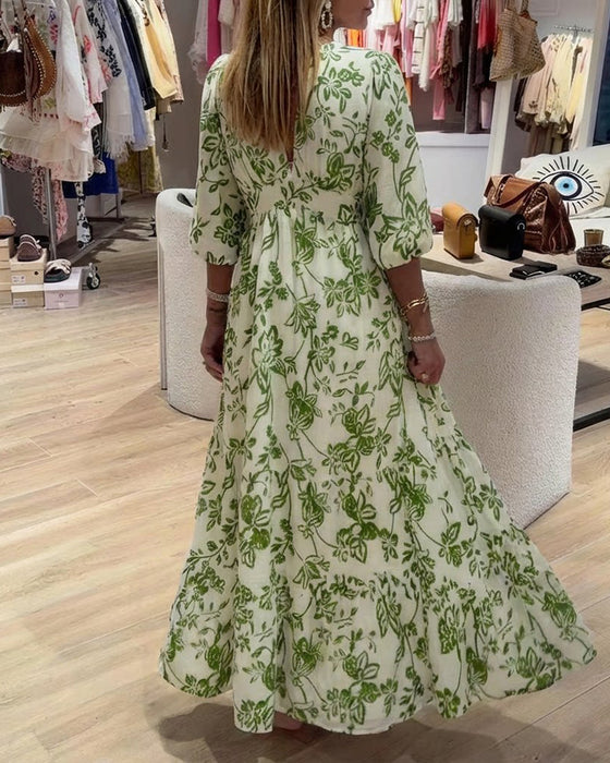 Klänning Djup V-Hals Elegant Blommig Lång