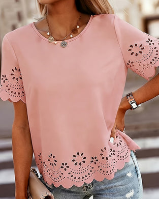 Blus Rund Halsringning Utskärning