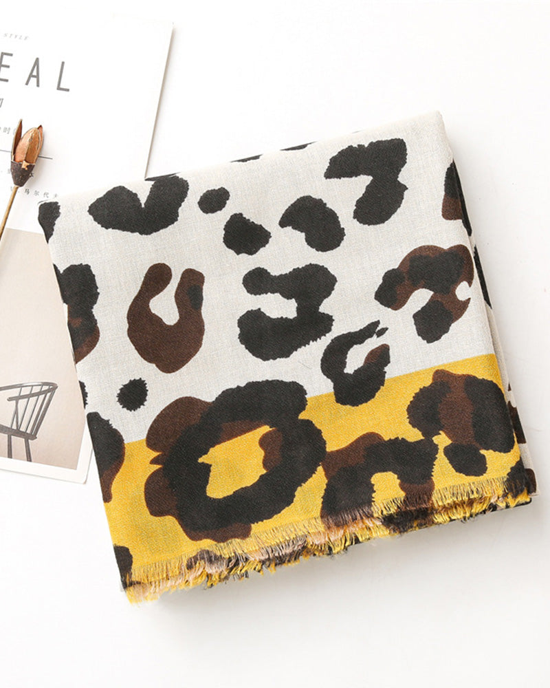 Dam Halsduk Leopard Lapptäcke Print Fransar Schal