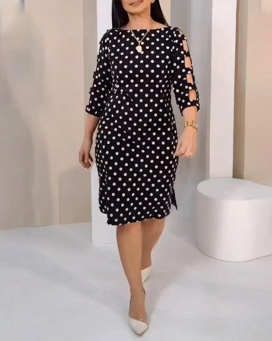 Klänning Rund Hals Prickig