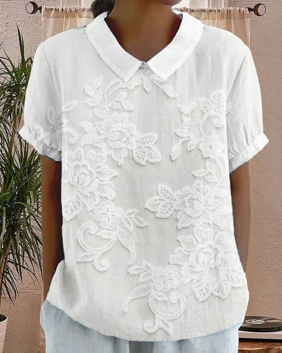 Blus Med Krage Mönster Enfärgad