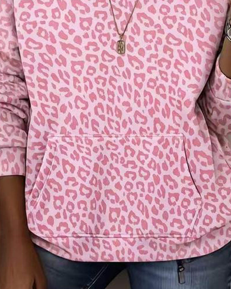 Hoodie Huva Leopard Ficka Löst