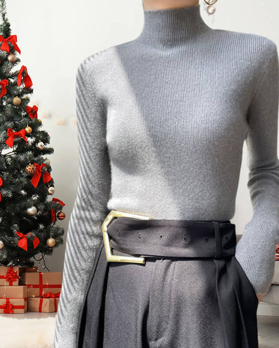 Stickad Tröja Med Halvhög Krage