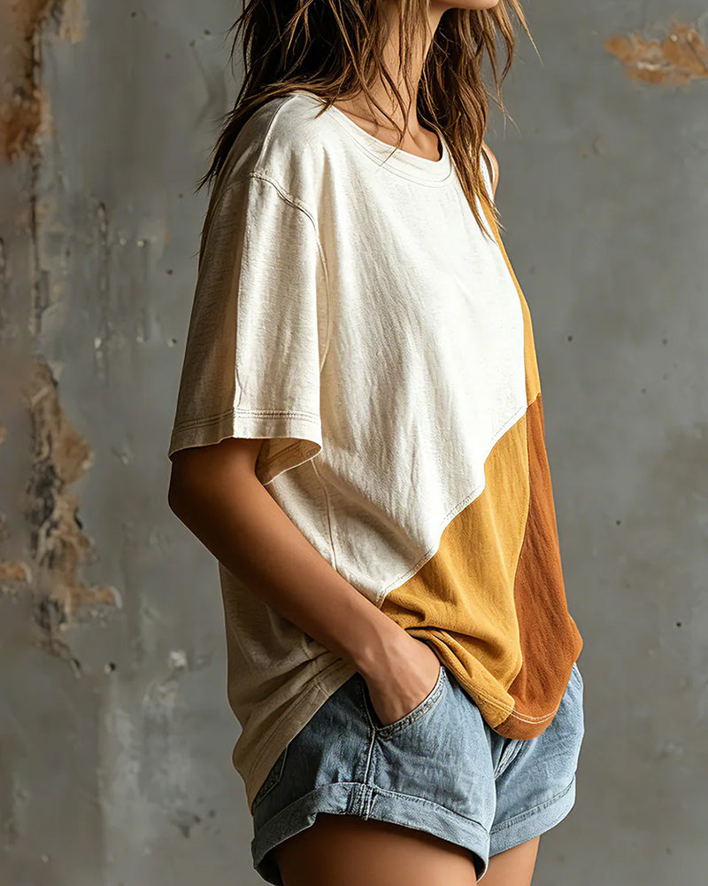 T-Shirt Färgblock Off-Axel Lös