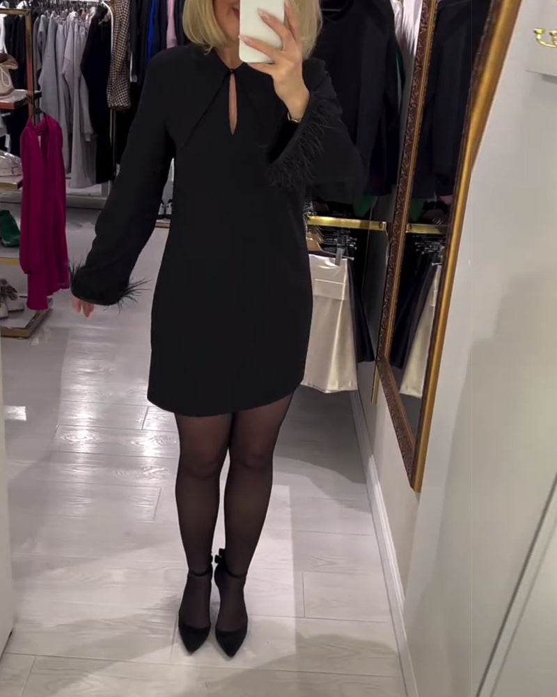 Enfärgad Rak Klippt Långärmad Klänning