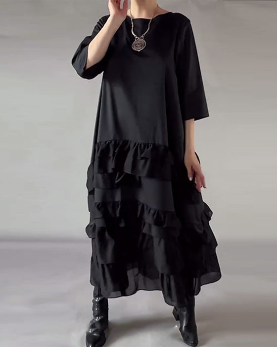 Klänning Med Rund Hals Och Dubbla Lager