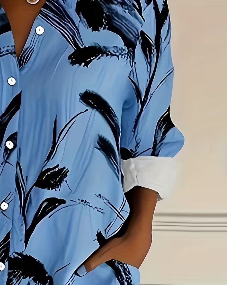 Skjorta Bläcktvätt Blommönstrad Långärmad