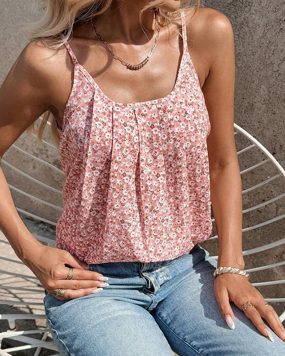 Cami Topp Småblommigt Print Rynkad Spagettiband