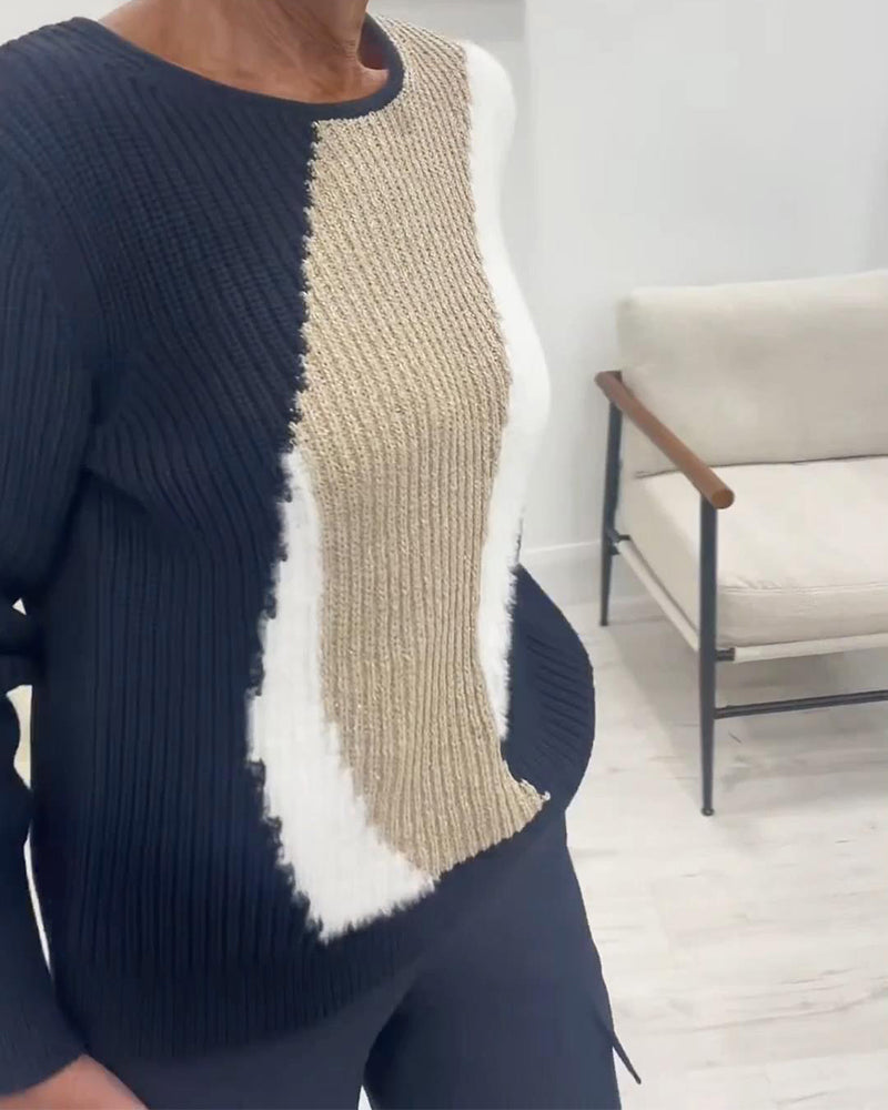 Pullover Med Crewneck Och Färgblock