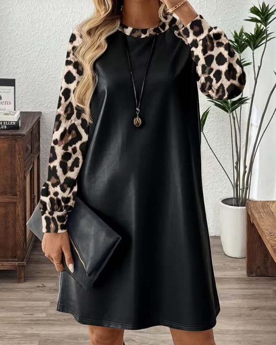 Klänning Rund-Hals Leopard Lapptäcke