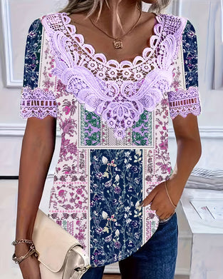 Blus Blommig Spets Lapptäcke